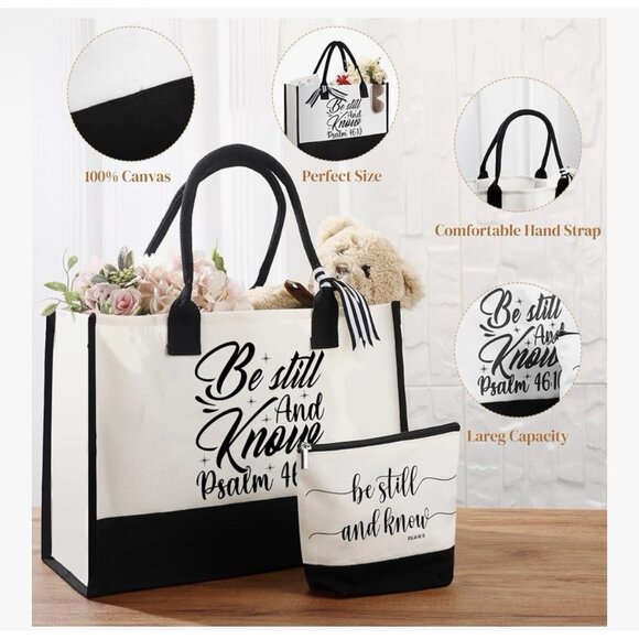 Funnymoom Handbags - 2 Pcs Christian Gift Set for Women Faith Religious Christmas Tote Makeup Pen Bag